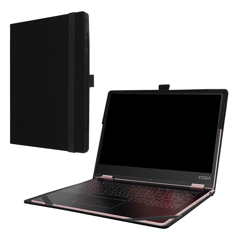 Litchi Grain Leather Folio Flip Case for Lenovo Yoga A12 Tablet and Keyboard - Black-1