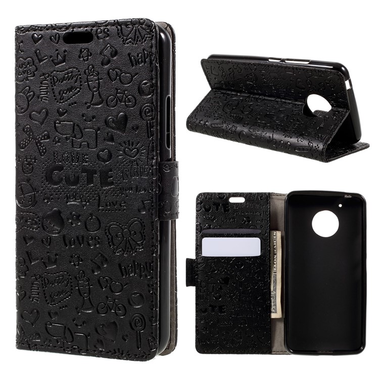 For Motorola Moto G5 Cartoon Graffiti Wallet Leather Case - Black-1