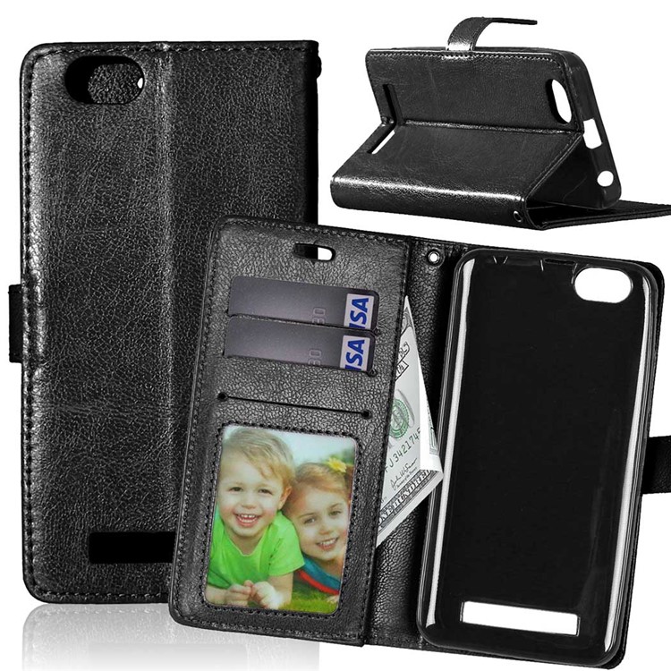 Crazy Horse Wallet Leather Stand Case for Lenovo Vibe C A2020 - Black-1