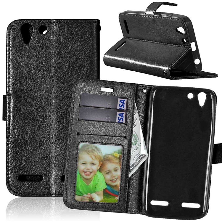 Crazy Horse Leather Wallet Case for Lenovo Vibe K5 / K5 Plus - Black-1