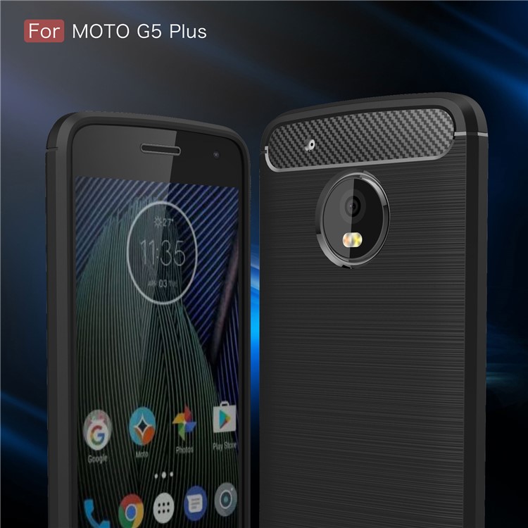 Brushed TPU Carbon Fiber Phone Case for Motorola Moto G5 Plus - Black-3