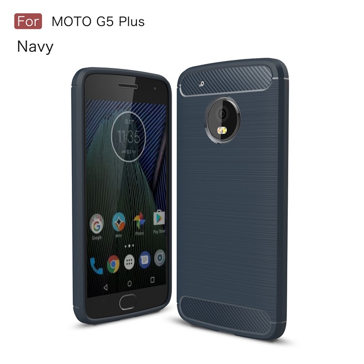 For Motorola Moto G5 Plus Carbon Fiber Brushed TPU Gel Protection Case - Dark Blue-1
