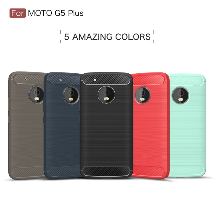 For Motorola Moto G5 Plus Carbon Fiber Brushed TPU Gel Protection Case - Dark Blue-3