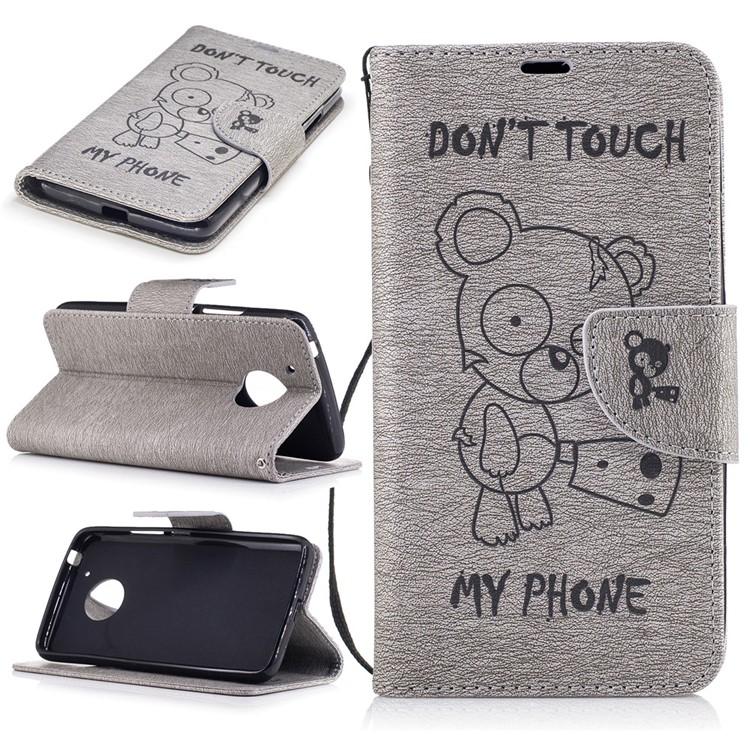 Imprint Bear Wallet Leather Stand Case for Motorola Moto G5 - Grey-1