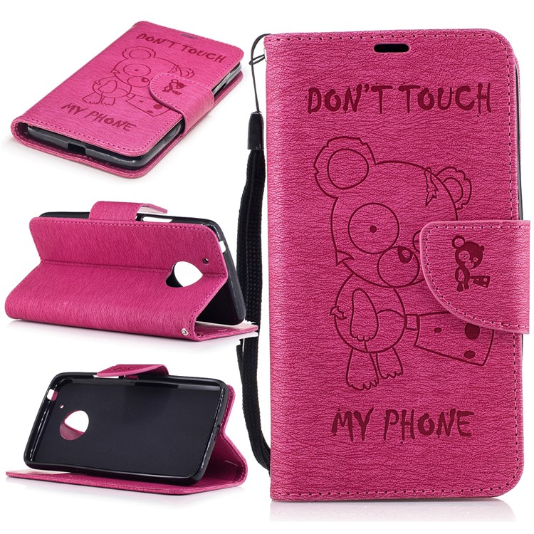 Imprint Bear Wallet Leather Stand Cover for Motorola Moto G5 - Rose-1