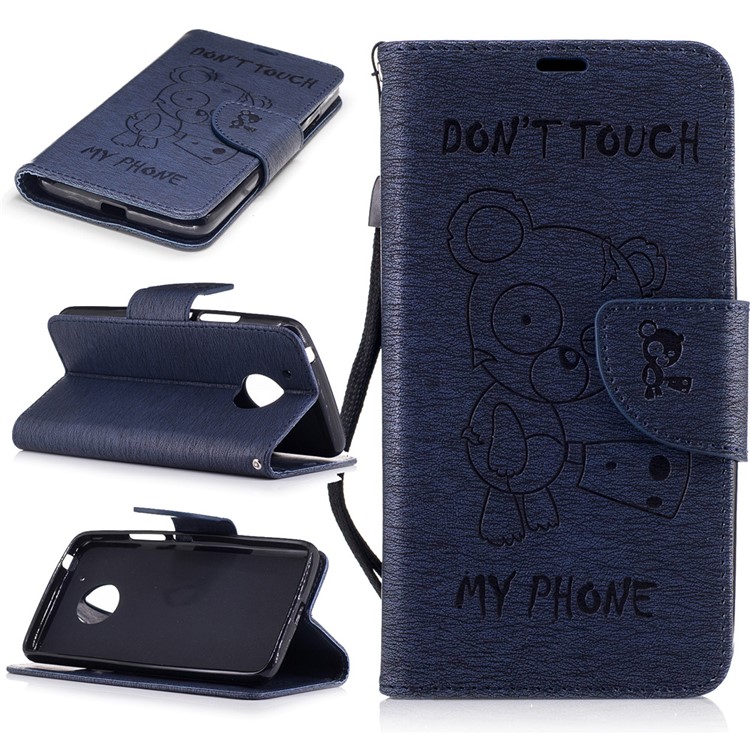 Imprint Bear Magnetic Leather Stand Cover for Motorola Moto G5 - Dark Blue-1