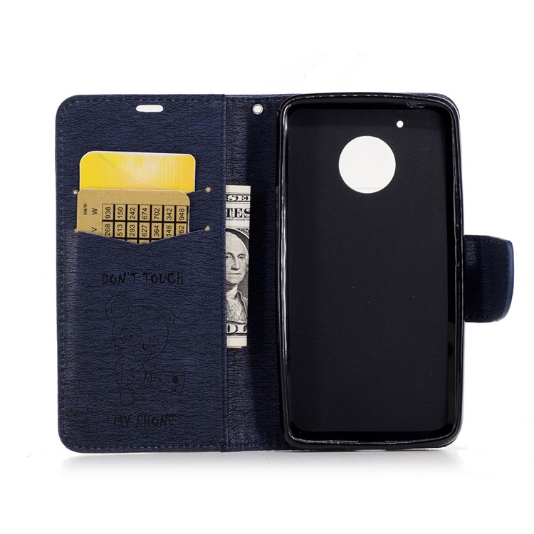 Imprint Bear Magnetic Leather Stand Cover for Motorola Moto G5 - Dark Blue-8
