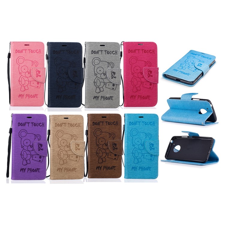 Imprint Bear Magnetic Leather Stand Cover for Motorola Moto G5 - Dark Blue-9