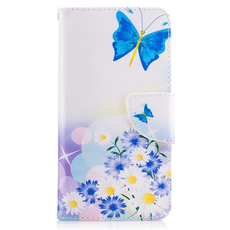 Pattern Printing Leather Wallet Cover for Motorola Moto G5 - Blue Butterfly and Flowers-2