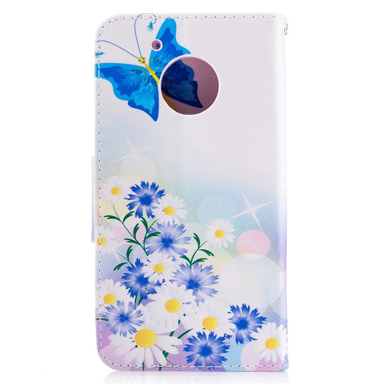 Pattern Printing Leather Wallet Cover for Motorola Moto G5 - Blue Butterfly and Flowers-3