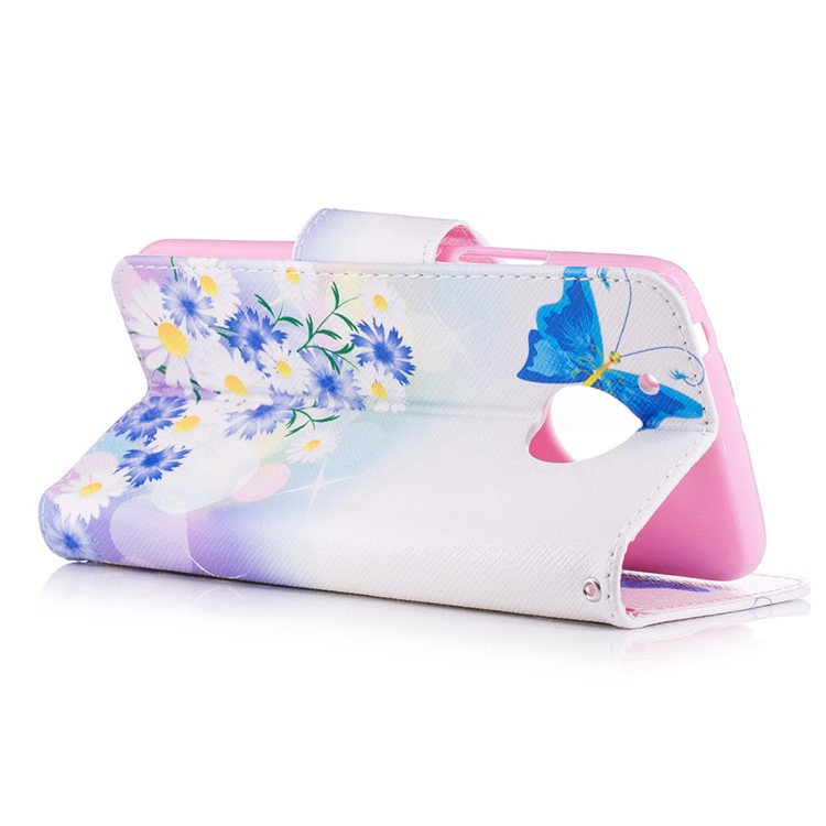 Pattern Printing Leather Wallet Cover for Motorola Moto G5 - Blue Butterfly and Flowers-4