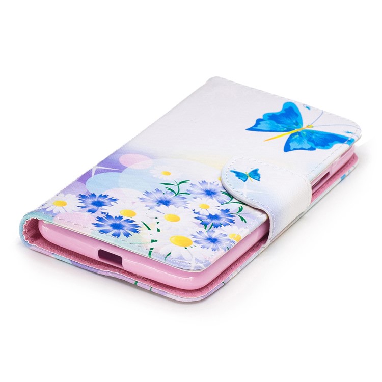 Pattern Printing Leather Wallet Cover for Motorola Moto G5 - Blue Butterfly and Flowers-6