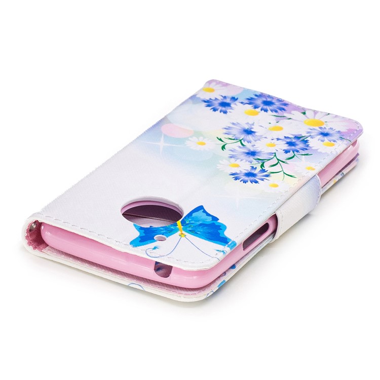 Pattern Printing Leather Wallet Cover for Motorola Moto G5 - Blue Butterfly and Flowers-7