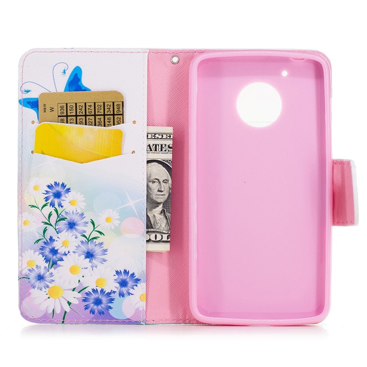 Pattern Printing Leather Wallet Cover for Motorola Moto G5 - Blue Butterfly and Flowers-8