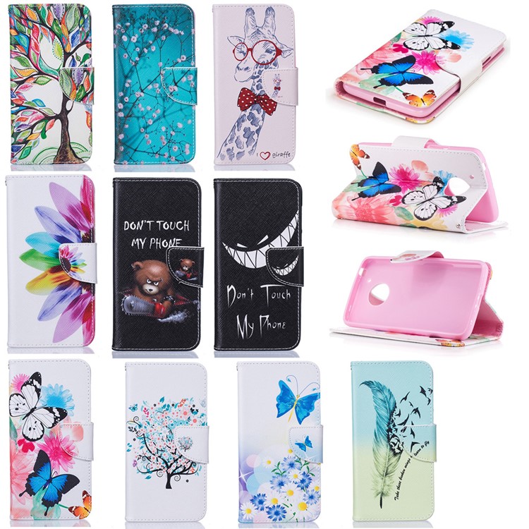 Pattern Printing Leather Wallet Cover for Motorola Moto G5 - Blue Butterfly and Flowers-9