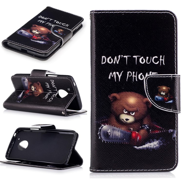 Pattern Printing Leather Card Holder Case for Motorola Moto G5 - Brown Bear-1