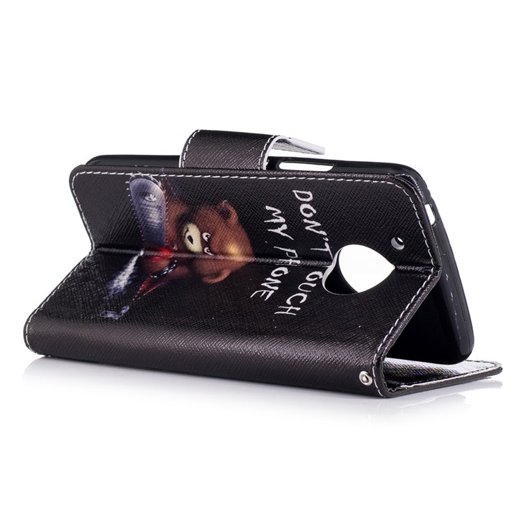 Pattern Printing Leather Card Holder Case for Motorola Moto G5 - Brown Bear-4