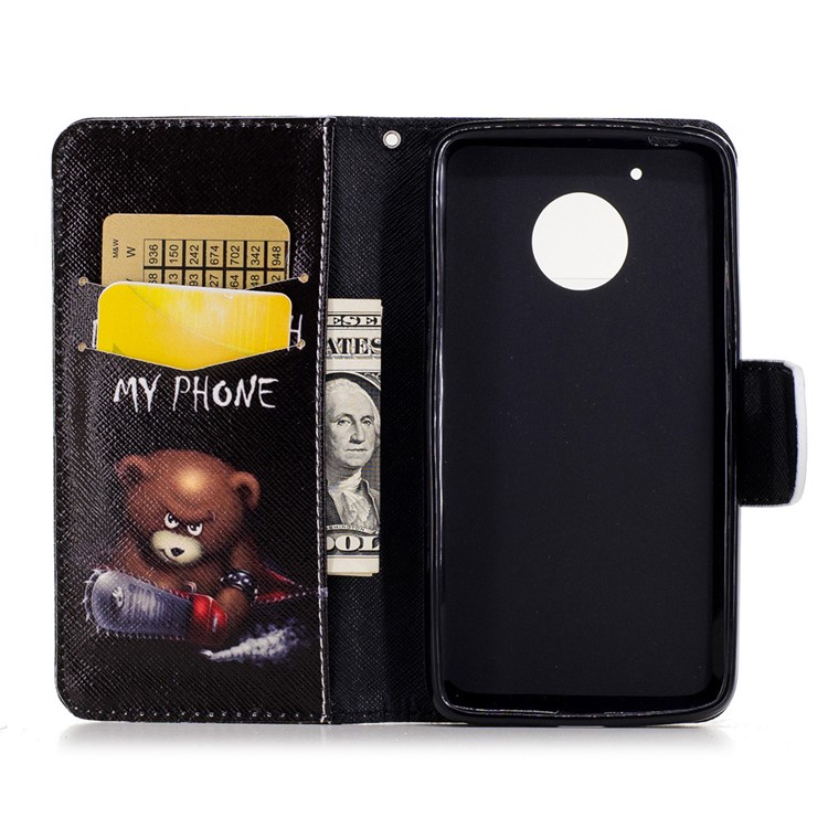 Pattern Printing Leather Card Holder Case for Motorola Moto G5 - Brown Bear-8