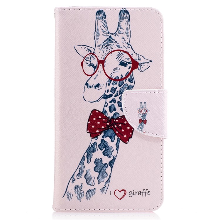 Pattern Printing Leather Wallet Case with Stand for Motorola Moto G5 - Adorable Giraffe Wearing Glasses-2