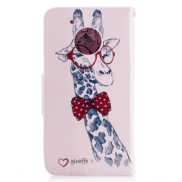 Pattern Printing Leather Wallet Case with Stand for Motorola Moto G5 - Adorable Giraffe Wearing Glasses-3