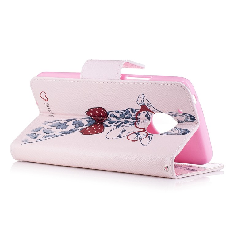 Pattern Printing Leather Wallet Case with Stand for Motorola Moto G5 - Adorable Giraffe Wearing Glasses-4