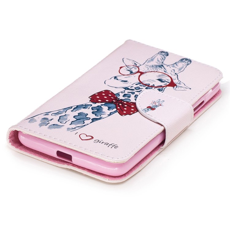 Pattern Printing Leather Wallet Case with Stand for Motorola Moto G5 - Adorable Giraffe Wearing Glasses-6