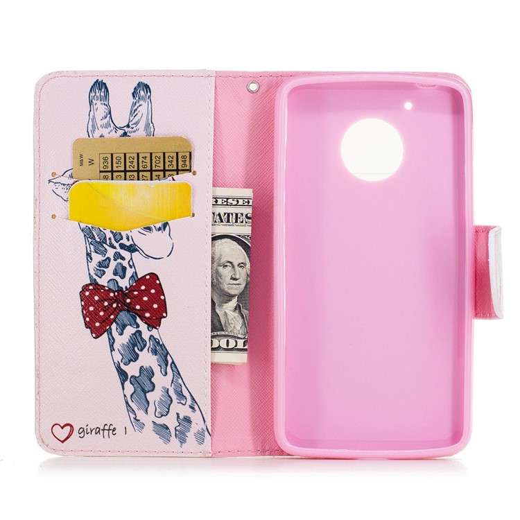 Pattern Printing Leather Wallet Case with Stand for Motorola Moto G5 - Adorable Giraffe Wearing Glasses-8