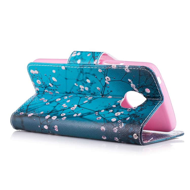 Pattern Printing Protective Leather Wallet Case for Motorola Moto G5 - Tree with Flowers-4