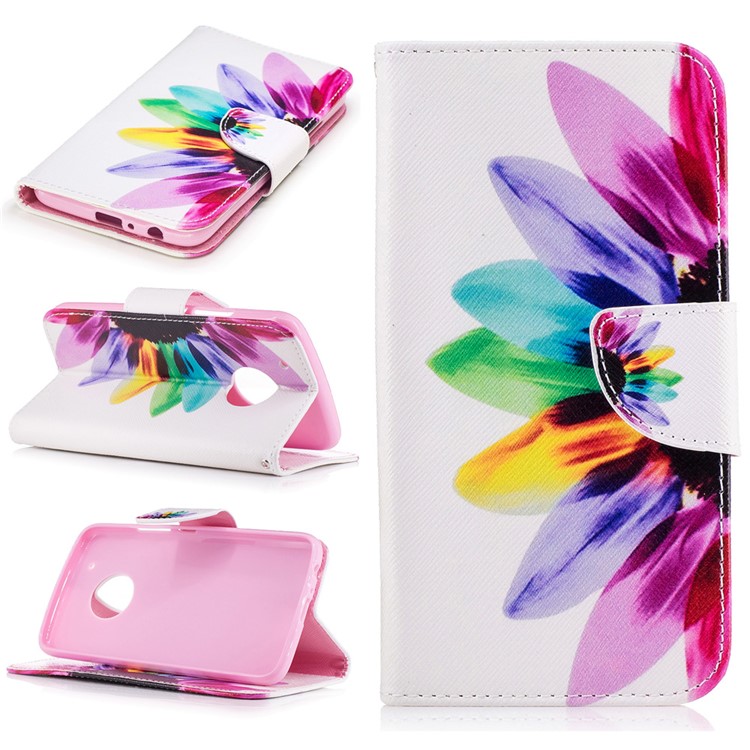 Pattern Printing Magnetic Leather Wallet Case for Motorola Moto G5 Plus - Colorful Petals-1