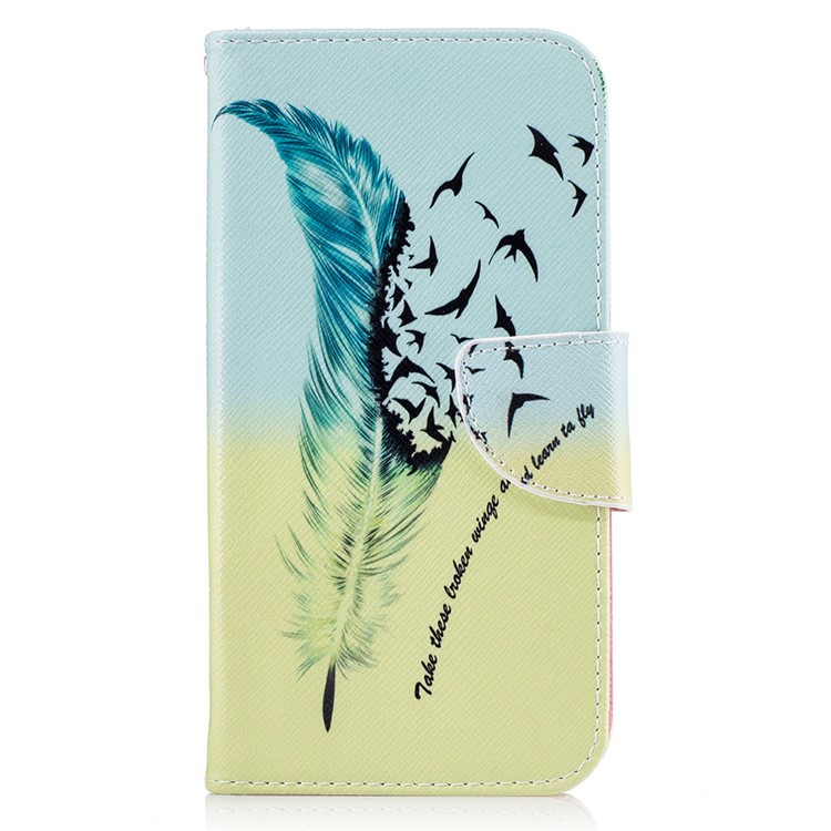 Pattern Printing PU Leather Wallet Case for Motorola Moto G5 Plus - Feather Pattern-2