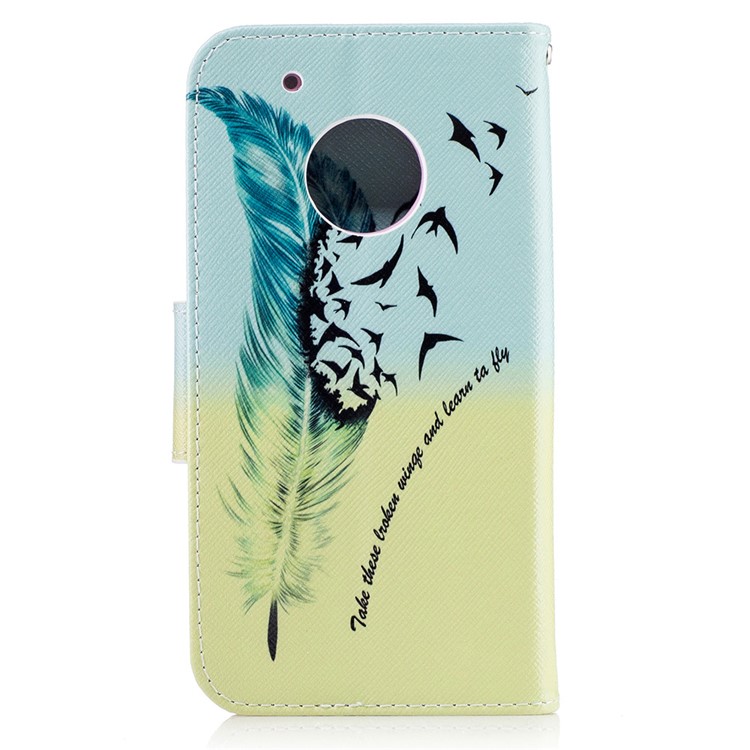 Pattern Printing PU Leather Wallet Case for Motorola Moto G5 Plus - Feather Pattern-3