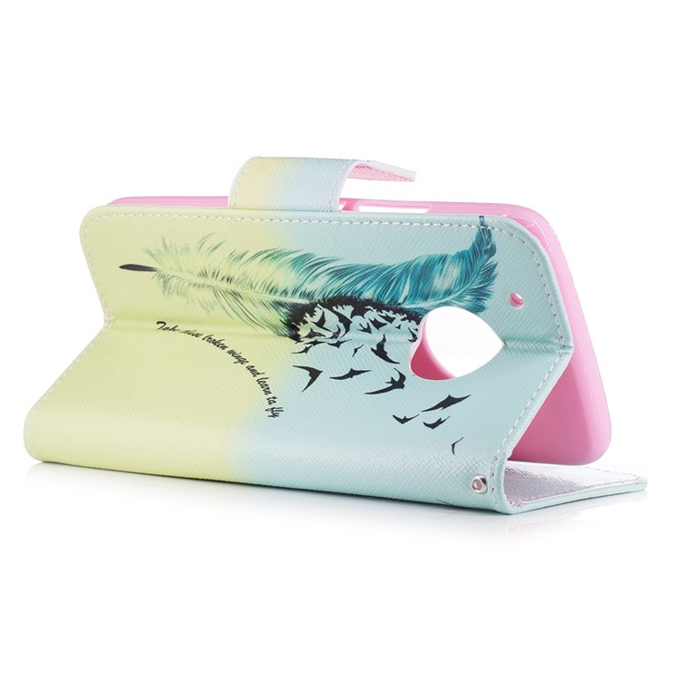 Pattern Printing PU Leather Wallet Case for Motorola Moto G5 Plus - Feather Pattern-4