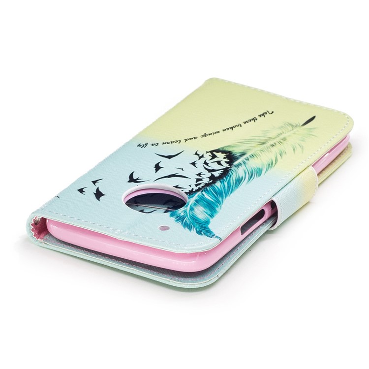 Pattern Printing PU Leather Wallet Case for Motorola Moto G5 Plus - Feather Pattern-7