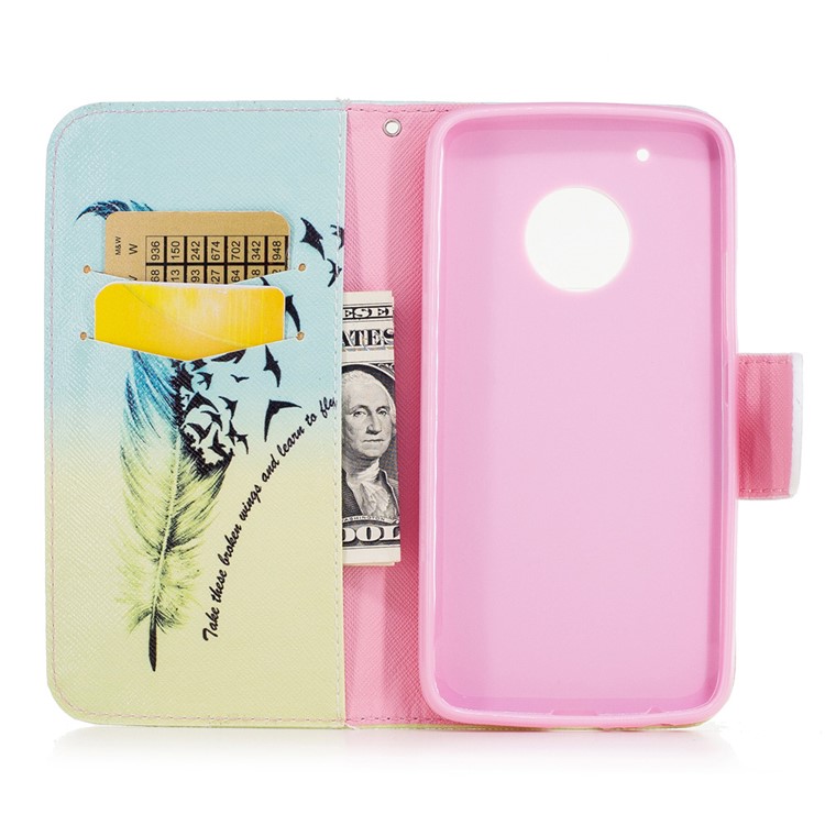 Pattern Printing PU Leather Wallet Case for Motorola Moto G5 Plus - Feather Pattern-8