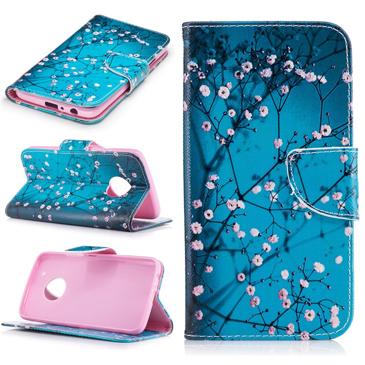 Pattern Printing Wallet Leather Magnetic Case for Motorola Moto G5 Plus - Tree with Flowers-1