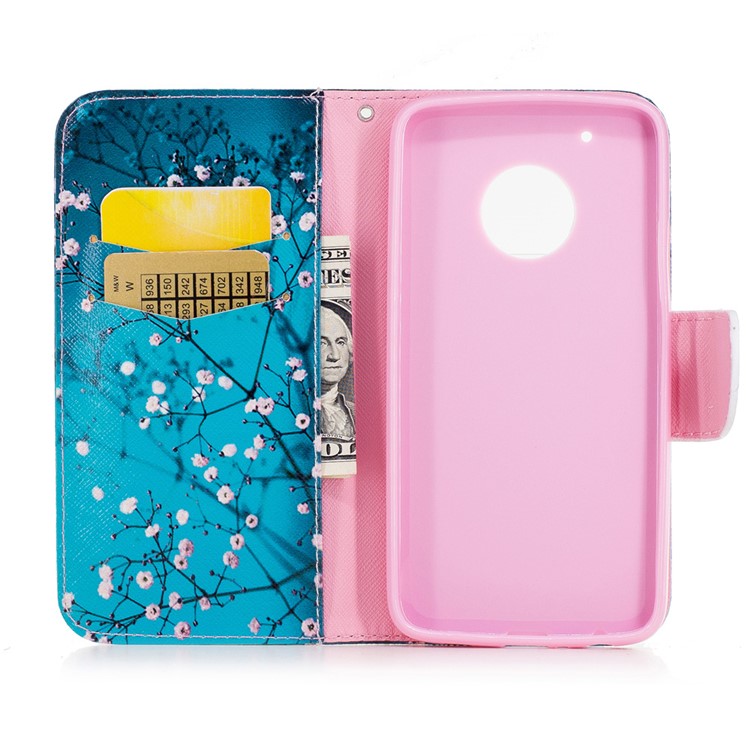 Pattern Printing Wallet Leather Magnetic Case for Motorola Moto G5 Plus - Tree with Flowers-8