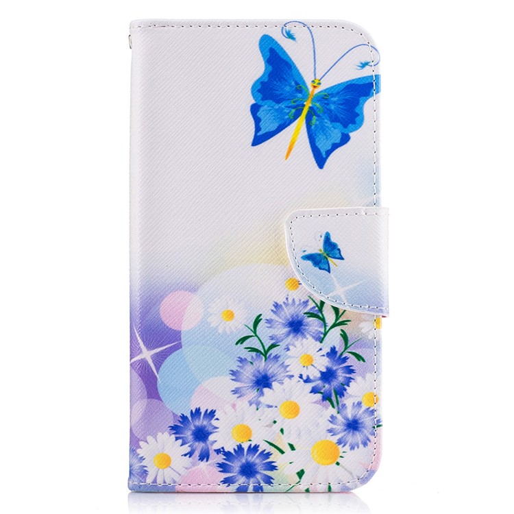Pattern Printing Wallet Leather Mobile Phone Case for Motorola Moto G5 Plus - Blue Butterfly and Flowers-2