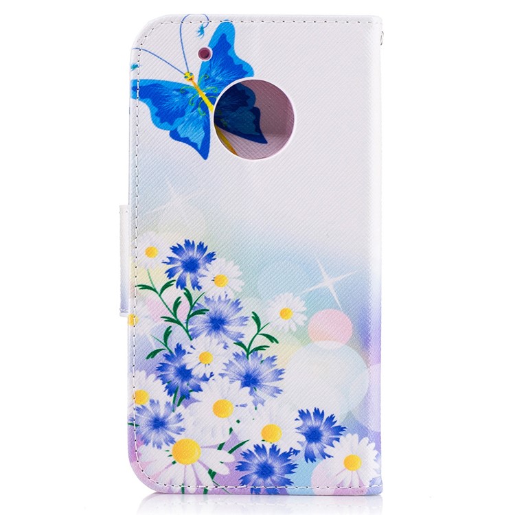 Pattern Printing Wallet Leather Mobile Phone Case for Motorola Moto G5 Plus - Blue Butterfly and Flowers-3