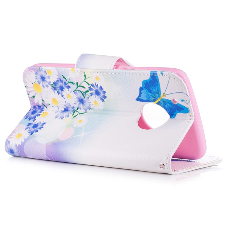 Pattern Printing Wallet Leather Mobile Phone Case for Motorola Moto G5 Plus - Blue Butterfly and Flowers-4