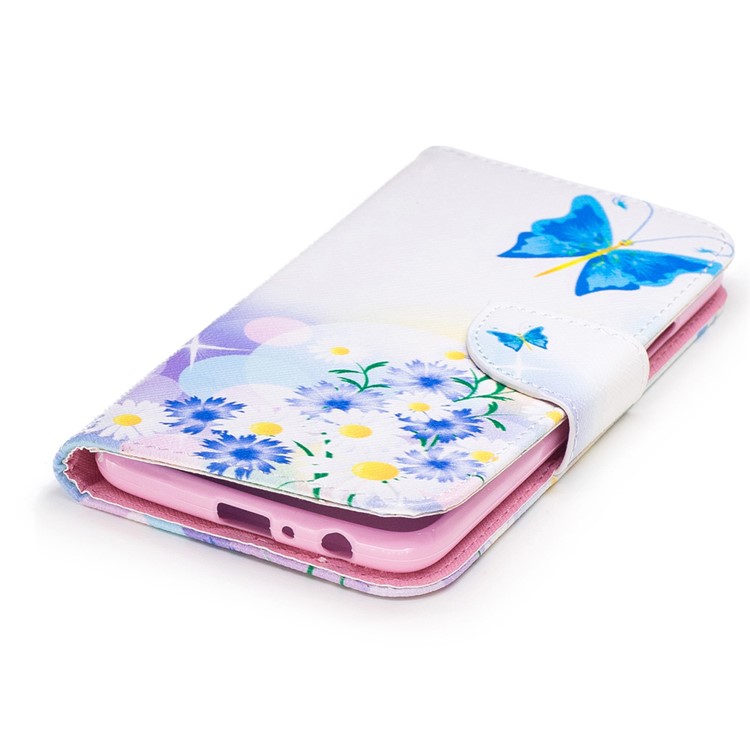Pattern Printing Wallet Leather Mobile Phone Case for Motorola Moto G5 Plus - Blue Butterfly and Flowers-6