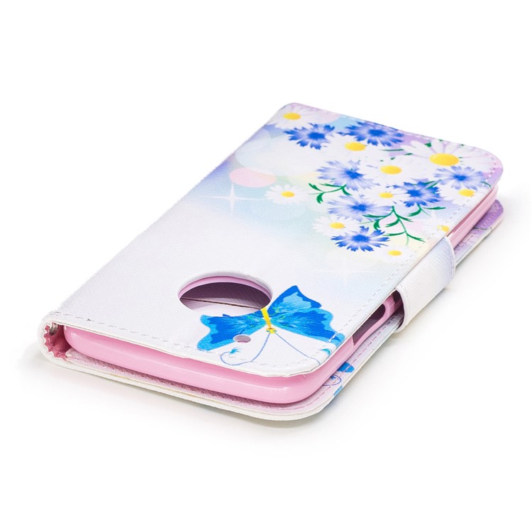 Pattern Printing Wallet Leather Mobile Phone Case for Motorola Moto G5 Plus - Blue Butterfly and Flowers-7