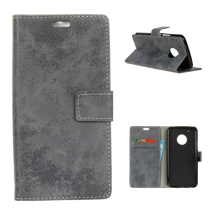 Retro Style Leather Wallet Mobile Phone Shell for Motorola Moto X 2017/Moto G5 Plus - Grey-1