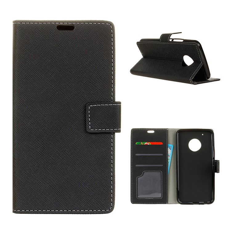 For Motorola Moto X 2017/Moto G5 Plus Cross Texture Wallet Stand Leather Case Cover - Black-1