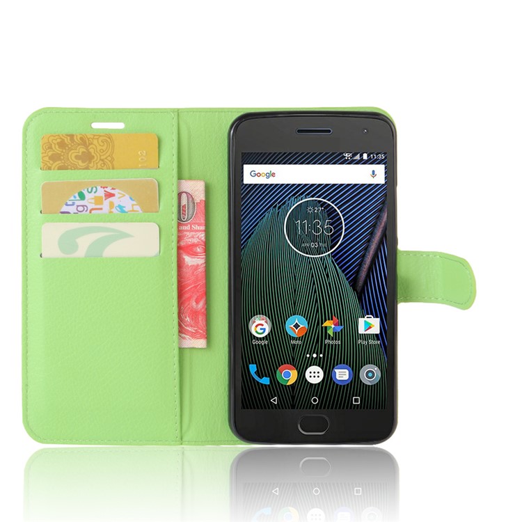 Litchi Skin PU Leather Wallet Case for Motorola Moto G5 Plus - Green-3