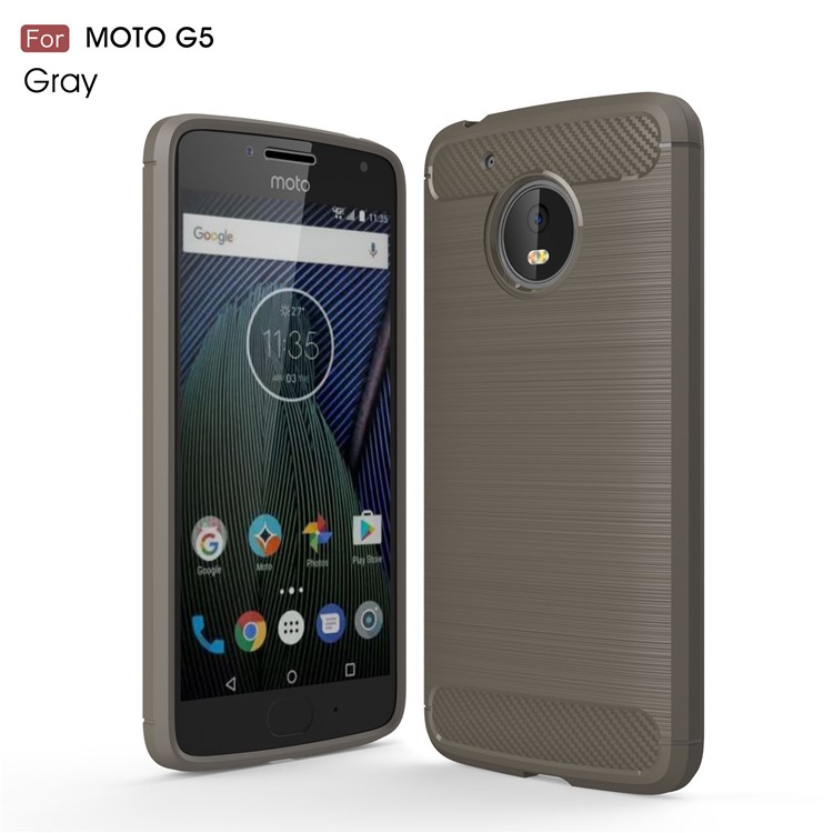 Brushed TPU Carbon Fiber Drop-resistant Shell Cover for Motorola Moto G5 - Grey-1