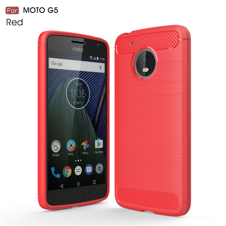 Carbon Fiber Brushed TPU Shockproof Mobile Casing for Motorola Moto G5 - Red-1