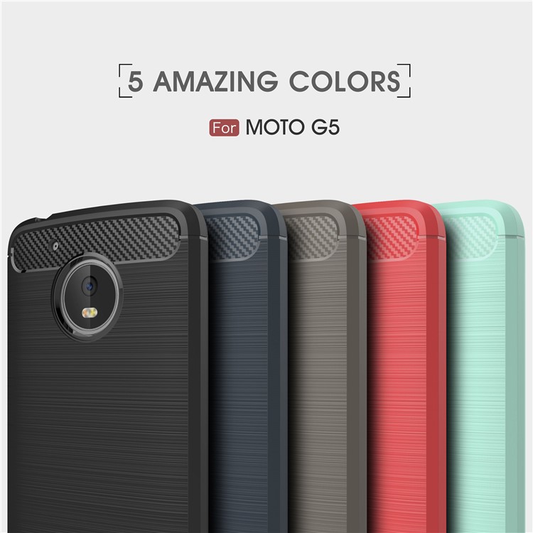 Carbon Fiber Brushed TPU Shockproof Mobile Casing for Motorola Moto G5 - Red-3