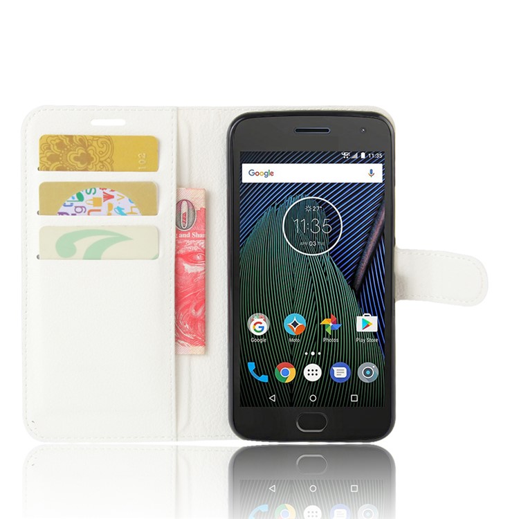 Litchi Grain Leather Wallet Stand Phone Case for Motorola Moto G5 - White-3
