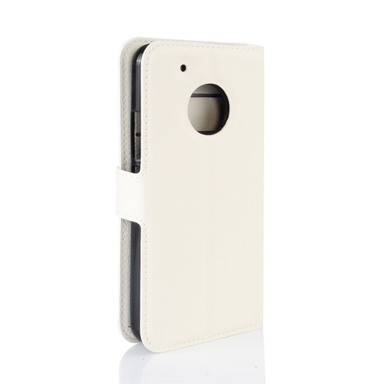 Litchi Grain Leather Wallet Stand Phone Case for Motorola Moto G5 - White-5