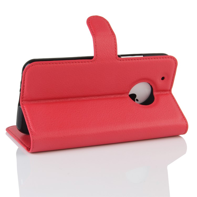 Litchi Grain Leather Folio Flip Wallet Cover for Motorola Moto G5 - Red-4